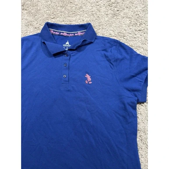 Disney Parks Women's Size Large Mickey Mouse Glitter Pink Short Sleeve Polo M/L - Picture 2 of 5